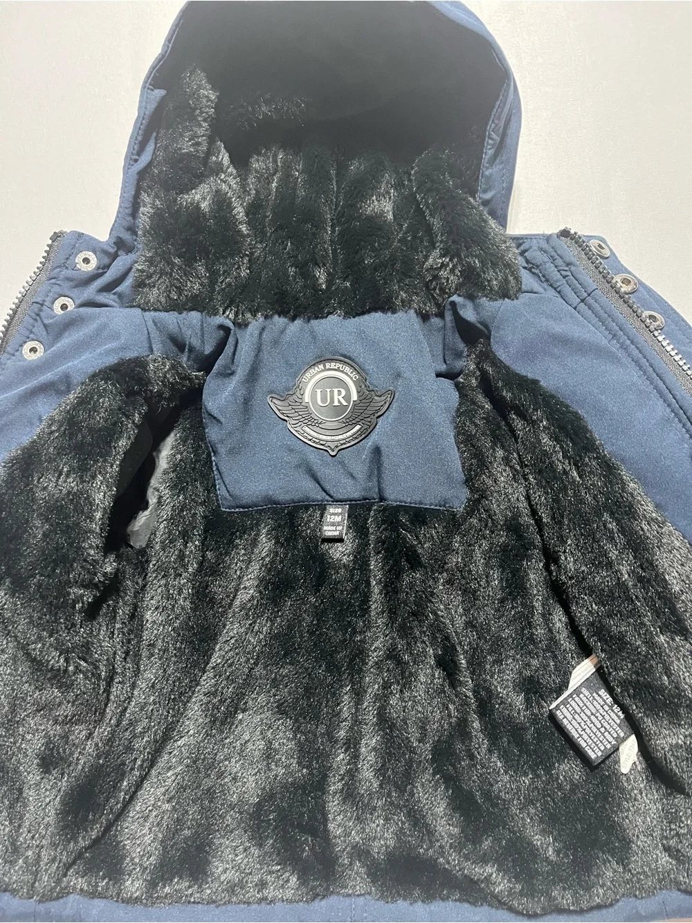 Urban Republic Toddler 12M Fur Fleece Lined Hooded Utility Jacket Navy Blue